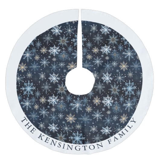 Modernes Blaues Schneeflocken im Mittelalter Perso Polyester Weihnachtsbaumdecke (Vorderseite)