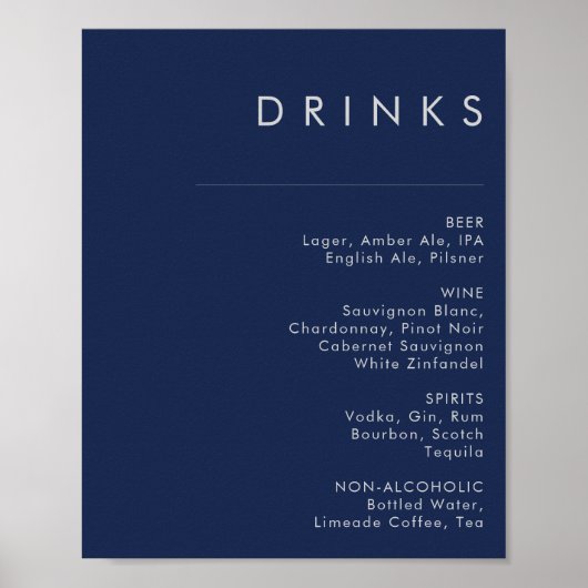 Modernes, blaues Silver Wedding Drinks Menü der Ma Poster (Vorne)