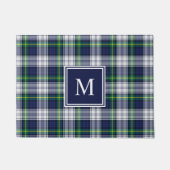Modernes Blaues Tartan Kariert Mit Monogramm Doorm Fußmatte (Vorderseite)