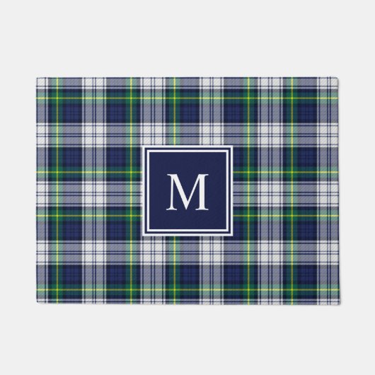 Modernes Blaues Tartan Kariert Mit Monogramm Doorm Fußmatte (Vorderseite)