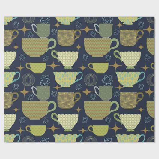 Modernes blaues Teakup der Marine Mitte des Jahrhu Geschenkpapier (Flach)