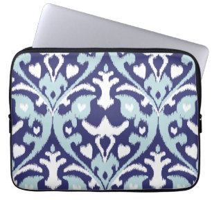Modernes blaues und weißes girly ikat Stammes- Laptopschutzhülle