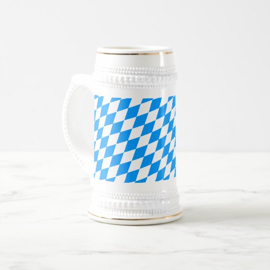 Modernes blaues weißes Bayernmuster Bierglas (Vorderseite Links)