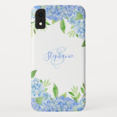 Modernes Blaulblau-Hydrangea Wasserfarbenmonogramm Case-Mate iPhone Hülle (Rückseite)