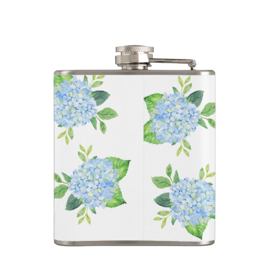 Modernes Blaulblau-Hydrangea Wasserfarbenmonogramm Flachmann (Rückseite)