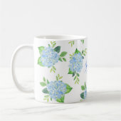 Modernes Blaulblau-Hydrangea Wasserfarbenmonogramm Kaffeetasse (Links)