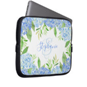 Modernes Blaulblau-Hydrangea Wasserfarbenmonogramm Laptopschutzhülle (Vorne Rechts)