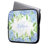 Modernes Blaulblau-Hydrangea Wasserfarbenmonogramm Laptopschutzhülle (Vorderseite Links)