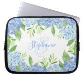 Modernes Blaulblau-Hydrangea Wasserfarbenmonogramm Laptopschutzhülle (Vorderseite)