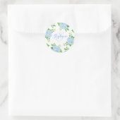 Modernes Blaulblau-Hydrangea Wasserfarbenmonogramm Runder Aufkleber (Tasche)