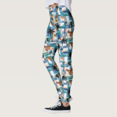 Modernes Blaupalm Tropical Checked Abstrakt Patter Leggings (Links)