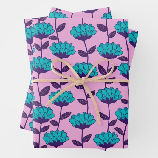 Modernes Blaupink-Blume-Muster Geschenkpapier Set (Beispiel)