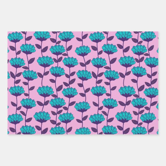 Modernes Blaupink-Blume-Muster Geschenkpapier Set (Vorderseite)