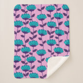 Modernes Blaupink-Blume-Muster Sherpadecke (Vorderseite)