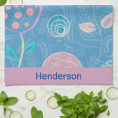 Modernes Blaupink und Lila Blütendecke Geschirrtuch (Gefaltet)