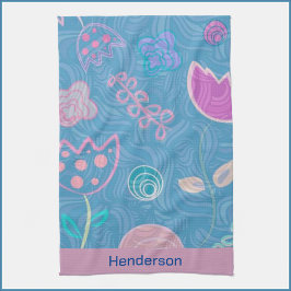 Modernes Blaupink und Lila Blütendecke Geschirrtuch