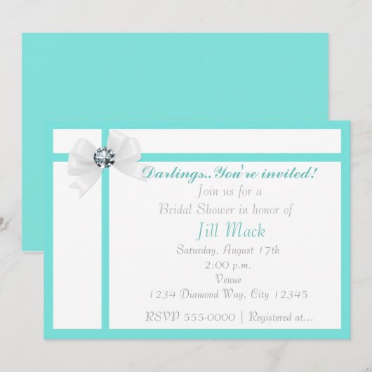 Modernes Bling & Bow Chic Brautparty Party Einladung (Vorne/Hinten)