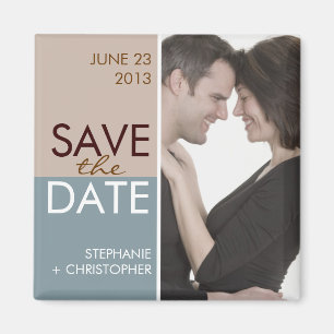 Modernes Block-Save the Date Blau u. Brown Magnet