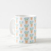 Modernes Blockdruckverfahren Blue Floral Pots Kaff Kaffeetasse (Vorderseite Links)