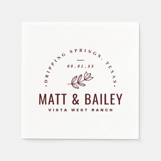 Modernes Bloom Wedding Monogram | Burgund Serviette (Vorderseite)