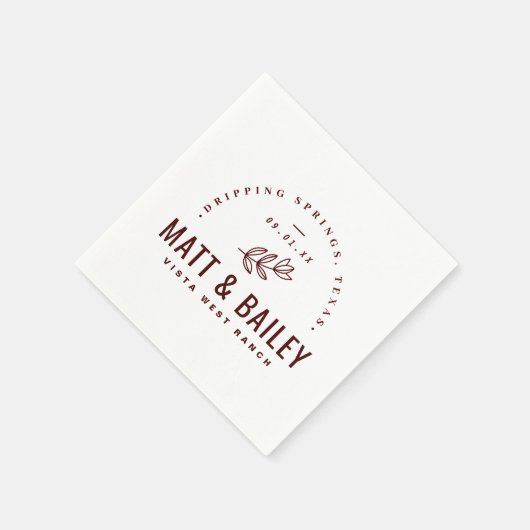 Modernes Bloom Wedding Monogram | Burgund Serviette (Ecke)