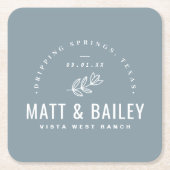 Modernes Bloom Wedding Monogram | Dusty Blue Rechteckiger Pappuntersetzer (Vorderseite)