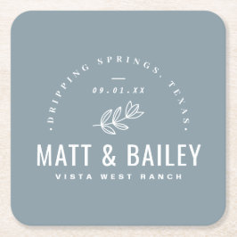 Modernes Bloom Wedding Monogram | Dusty Blue Rechteckiger Pappuntersetzer