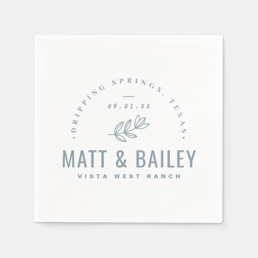 Modernes Bloom Wedding Monogram | Dusty Blue Serviette (Vorderseite)
