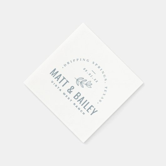 Modernes Bloom Wedding Monogram | Dusty Blue Serviette (Ecke)