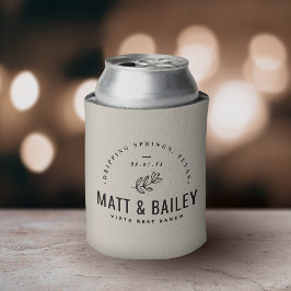 Modernes Bloom Wedding Monogram | Hellbeige Dosenkühler