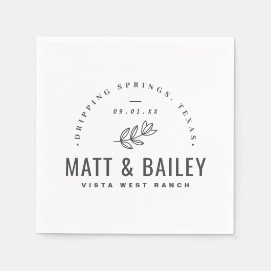 Modernes Bloom Wedding Monogram | Holzkohle Serviette (Vorderseite)