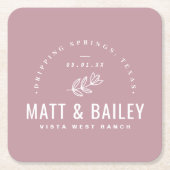 Modernes Bloom Wedding Monogram | Mauve Rechteckiger Pappuntersetzer (Vorderseite)