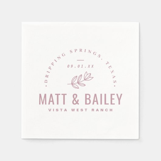 Modernes Bloom Wedding Monogram | Mauve Serviette (Vorderseite)