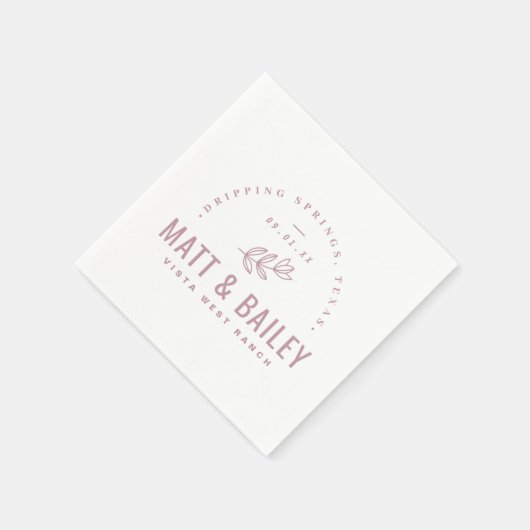 Modernes Bloom Wedding Monogram | Mauve Serviette (Ecke)