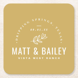 Modernes Bloom Wedding Monogram | Senf Yellow Rechteckiger Pappuntersetzer