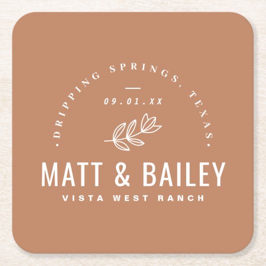 Modernes Bloom Wedding Monogram | Terra Cotta Rechteckiger Pappuntersetzer (Vorderseite)