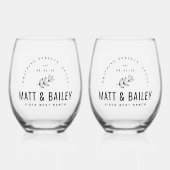 Modernes Bloom Wedding Monogram Weinglas Ohne Stiel (Vorderseite)