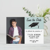 Modernes Blue Abschluss Save the Date Foto Ankündigung (Stehend Vorderseite)