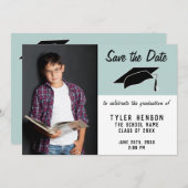 Modernes Blue Abschluss Save the Date Foto Ankündigung (Vorne/Hinten)