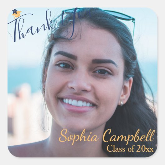 Modernes Blue Abschluss Square Sticker (Vorderseite)