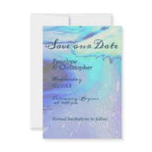 Modernes Blue Abstrakt Beach Wedding Save the Date
