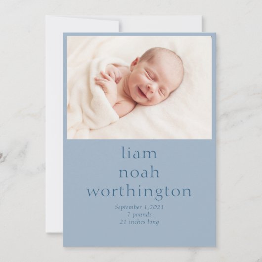 Modernes Blue Baby Boy Foto Ankündigung (Vorderseite)