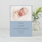 Modernes Blue Baby Boy Foto Ankündigung (Stehend Vorderseite)