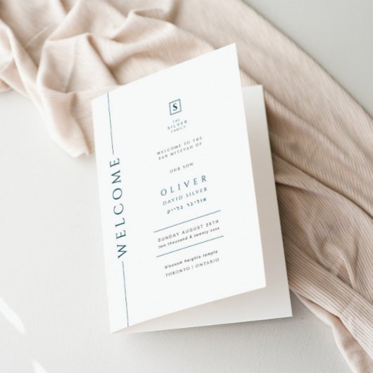 Modernes Blue Bar Mitzvah Folded Program Booklet Programm