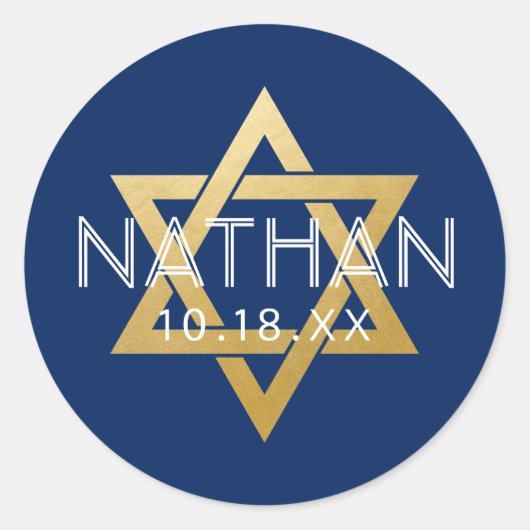 Modernes Blue Bar Mitzvah Star Personalisiert Runder Aufkleber (Vorderseite)