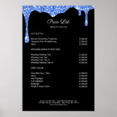 Modernes Blue Black Glitzern Preislisten Poster (Vorne)