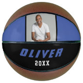 Modernes Blue Black Individuelle Name Text Foto Basketball (Vorderseite)