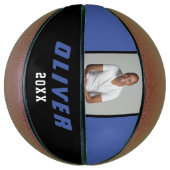 Modernes Blue Black Individuelle Name Text Foto Basketball (Vertikal)