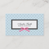 Modernes Blue Black Polka Dot Pink Ribbon Blogger Visitenkarte (Vorderseite)