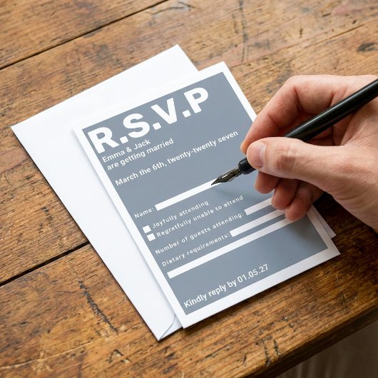 Modernes Blue Bold Typografy UAWG Wedding RSVP Karte